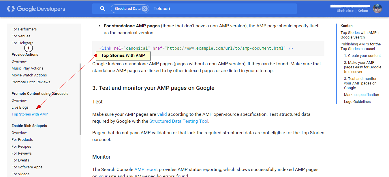 Top Stories with AMP Ditambahkan Ke Data Terstruktur Situs