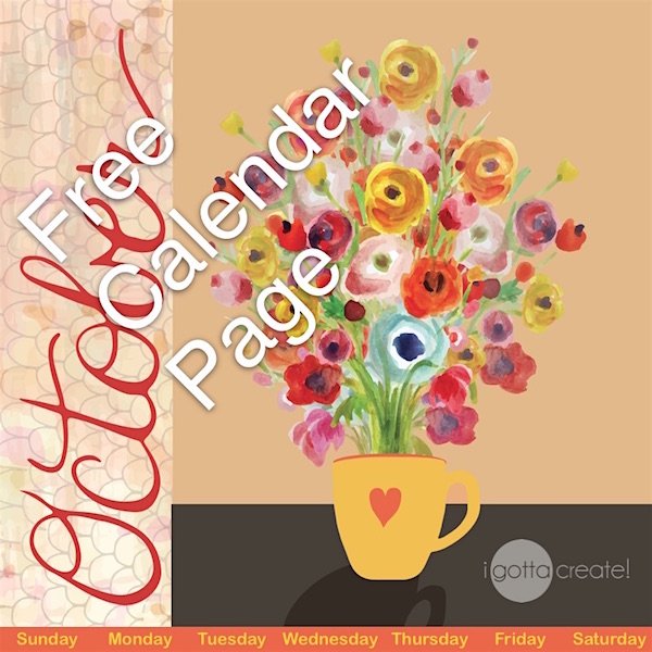 Free October printable calendar page available at I Gotta Create!