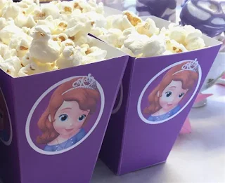 Sofia the First Free Printable Pop Corn Box.