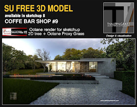 sketchup free 3d model coffee shop bar #9_by Thalerngrat T. Nuke_ octane render