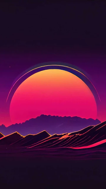 Ai Sunset Mountain Synthwave Mobile Phone Wallpaper