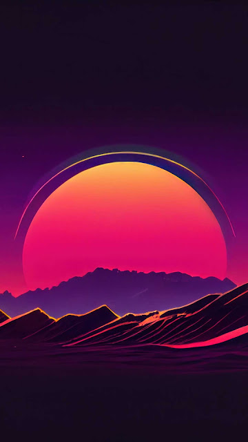 Ai Sunset Mountain Synthwave Mobile Wallpaper