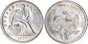 1840–1865Silver Dollar Seated Liberty Dollar, No Motto