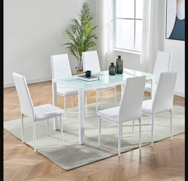 Elegant Glass Dining Table with white chair