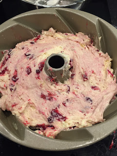 Cranberry Yoghurt Bundt Cake batter in a bundt tin