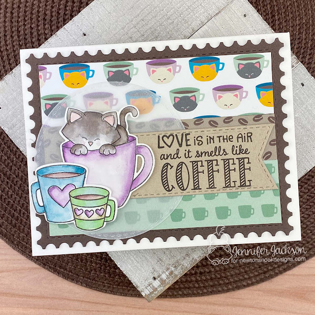 2022 Fall/Winter Coffee Lovers Blog Hop | Coffee and Cat Card by Jennifer Jackson | Newton's Mug Stamp Set, Love Café Stamp Set, Coffee House Stories Paper Pad and various Die Sets by Newton's Nook Designs #newtonsnook #handmade