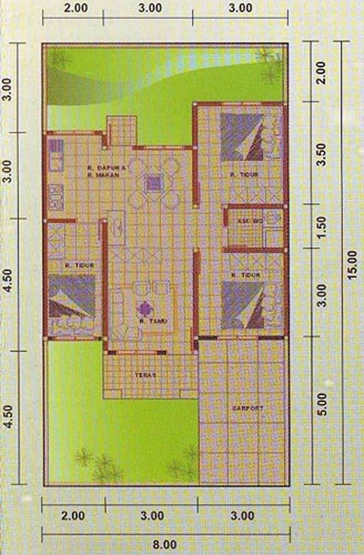 Design Rumah  8x15  Meter 3  Kamar 