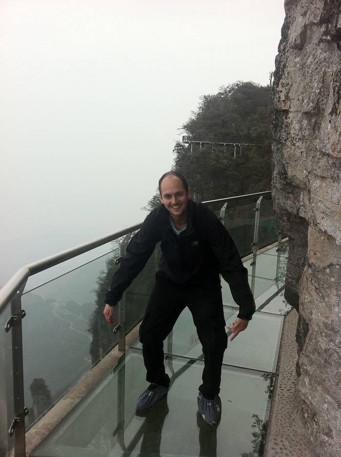 Jutting out from a sheer cliff 1,430 meters high, the glass skywalk in Zhangjiajie National Forest Park offers sightseers terrifying thrills and clear view of the mountains below as they tread nervously across the 60 meter long bridge encircling the vertical cliffs of Tianmen Mountain in Hunan province. The 3ft-wide, 2.5in thick glass walkway is so scary that sightseers are requested to wear cloth slip-ons over their shoes when they cross the skywalk, presumably to make the job easier for the cleaners.