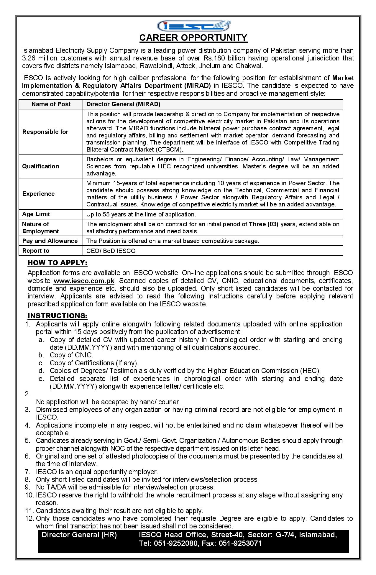 Islamabad Electric Supply Company IESCO Jobs November 2022