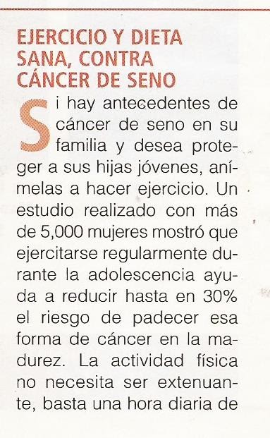 EJERCICIO Y DIETA SANA CONTRA CANCER DE SENO