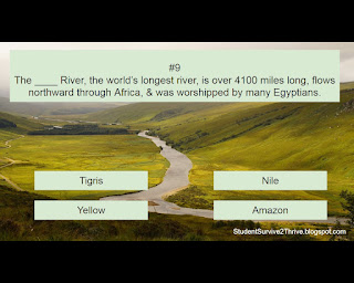 The ____ River, the world’s longest river, is over 4100 miles long, flows northward through Africa, & was worshipped by many Egyptians. Answer choices include: Tigris, Nile, Yellow, Amazon