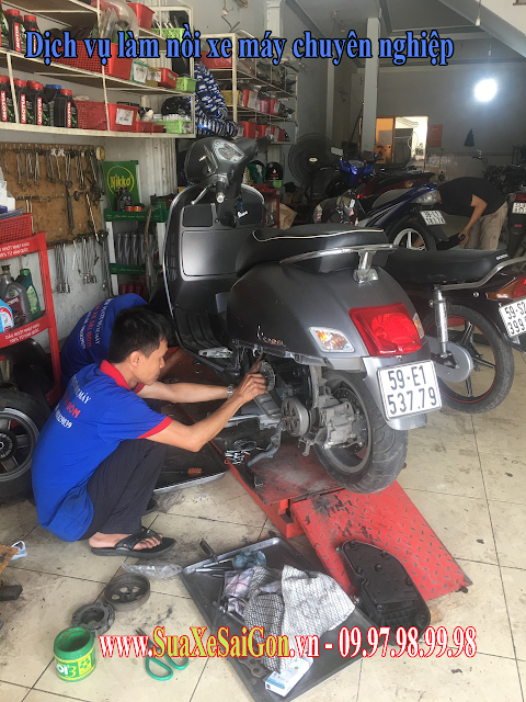 Bảo dưỡng vệ sinh nồi xe Vespa GTS tại TpHCM