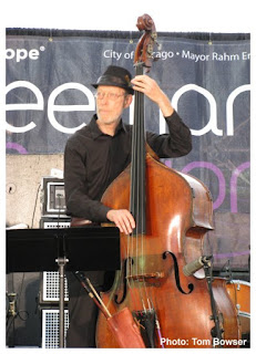 Dan DeLorenzo - Bass and the Steve Gibons Gypsy Rhythm Project at the Von Freeman Pavilion of the 2017 Chicago Jazz Festival | Photograph by Tom Bowser