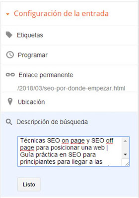 posicionar un web - meta descripción en Blogger
