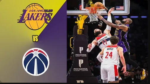 Lakers bench players celebrating during their 111-88 victory against the Wizards.