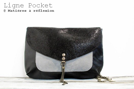 Pochette Letter Pocket noir/shiny/gris Matières à réflexion