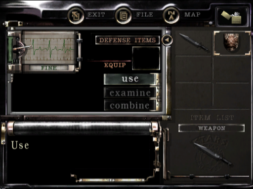 Resident Evil Remake Game Cube inventory screen Chris