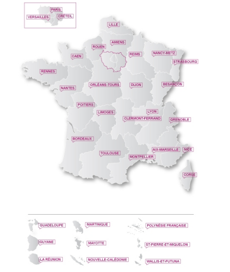 Résultats du bac - carte de France des académies