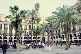 Plaça Reial beside La Rambla in Barcelona