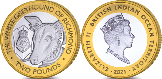 British Indian Ocean Territory 2 pounds 2021 - The Queen's Beasts - The White Greyhound of Richmond