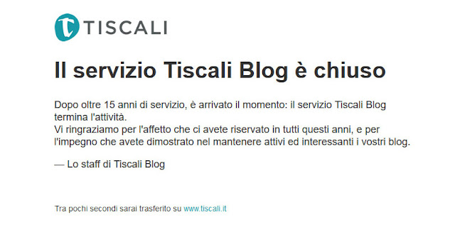 Il servizio Tiscali Blog è chiuso