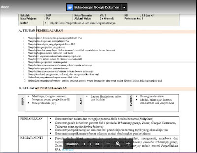 RPP Daring Ilmu Pengetahuan Alam  (IPA) Kelas 7 Full Semester 1 & 2 .docx