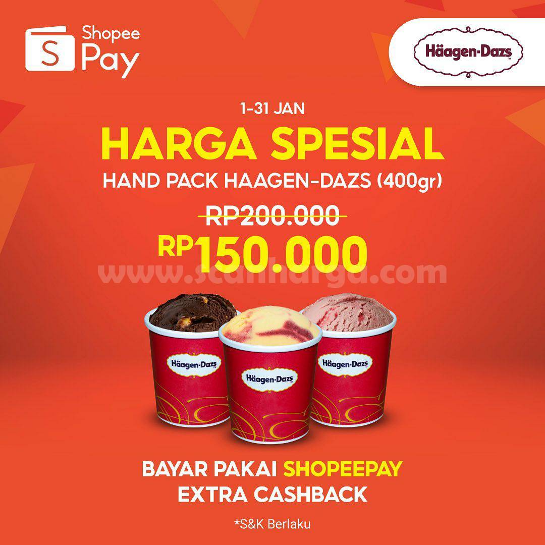 Promo Haagen Dazs Hand Pack 400gr hanya Rp 150.000 Pakai ShopeePay