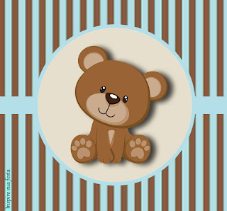 Bear with Stripes in Brown and Light Blue Free Printable  Labels.