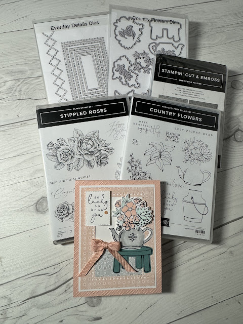 Stampin' Up! stamps dies and papers used to create Country Flowers Greeting Cards