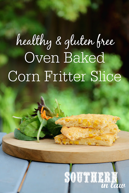 Easy Oven Baked Corn Fritter Slice Recipe - low fat, gluten free, healthy, kid friendly, clean eating recipe, vegetarian, side dishes, lunch, dinner, nut free, high protein