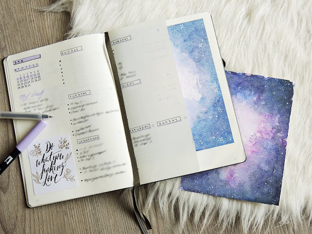 weekly setup dutch page galaxy theme bullet journal glitter is the new black