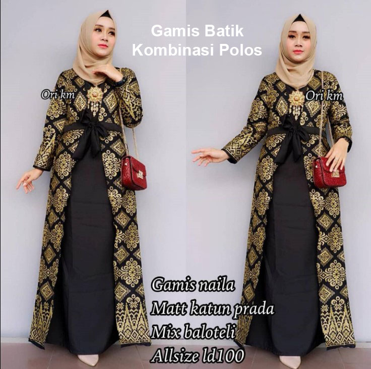  Gamis Batik Kombinasi Polos Modern 2019 Nusagates