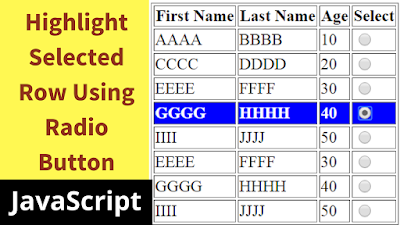  How To Highlight Checked Table Row Using Radio Button In Javascript   Javascript - Highlight Checked Table Row