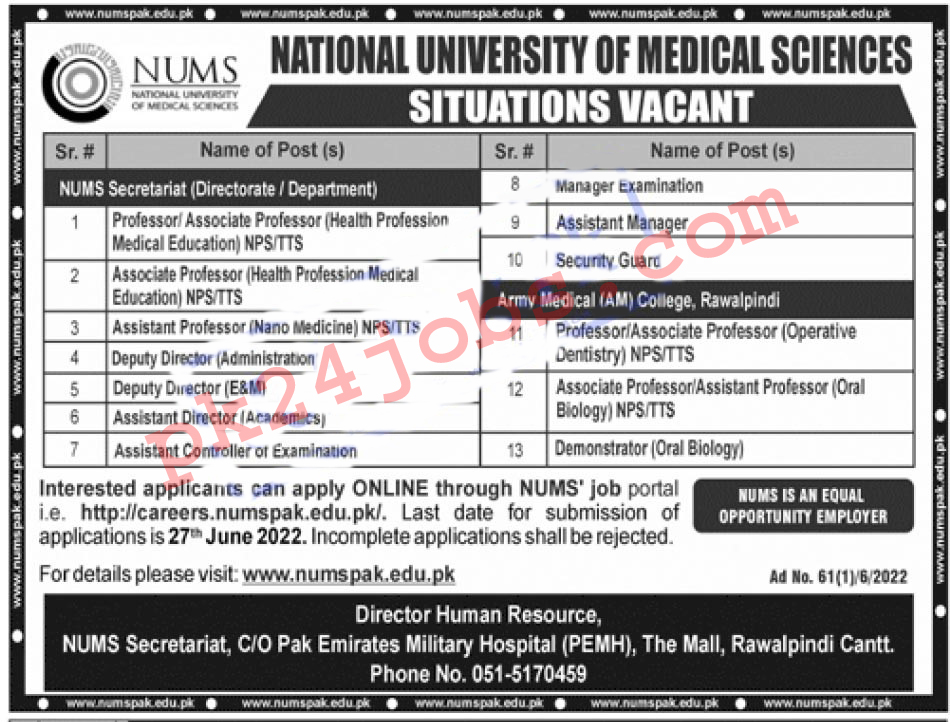 NUMS Jobs 2022 – Today Jobs 2022