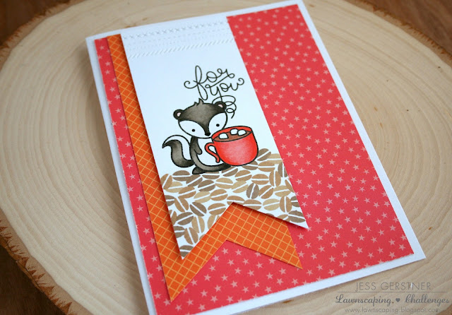 Coffee Themed Card by Jess Gerstner with the Lawn Fawn Stinkin Cute Mini Set