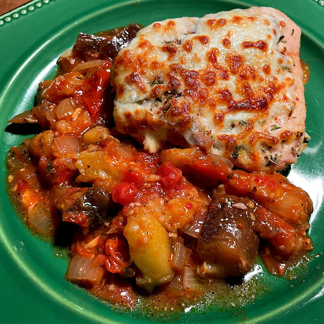 Lemon Parmesan Chicken With Eggplant and Tomato Ragu