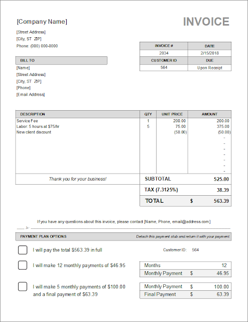 Billing Invoice with Payment Plan