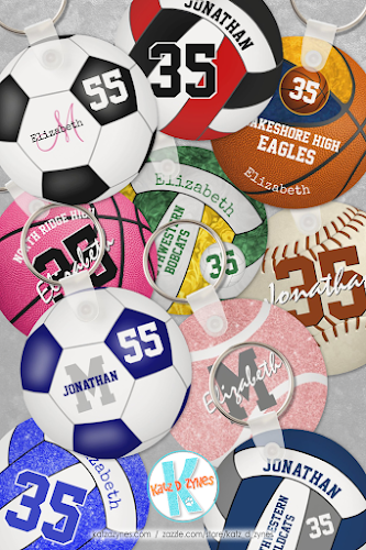 team sports keyrings under 10 each - volleyball basketball soccer baseball tennis keychains