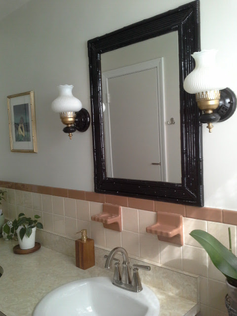 Vintage Bathroom Makeover black bamboo mirror 