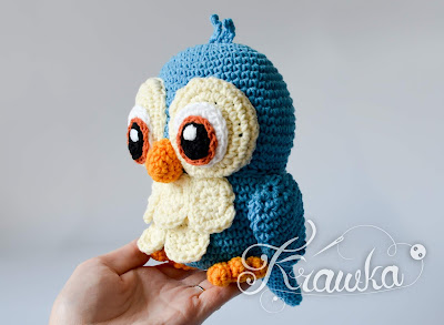 Krawka: Blue bird crochet pattern by Krawka, bird birdie parrot animal amigurumi pattern in PDF