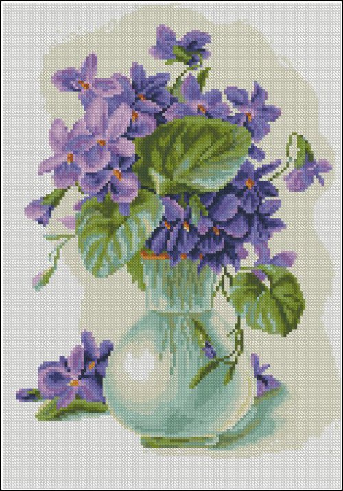 Violets in a jug - Free Cross Stitch Pattern
