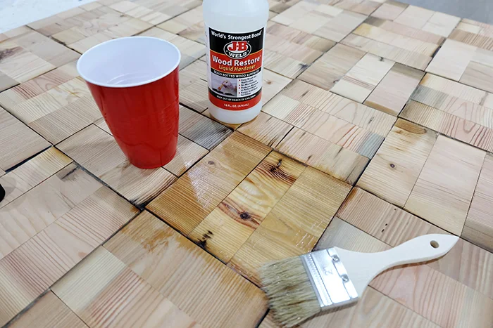 wood hardener on pine wood tiles
