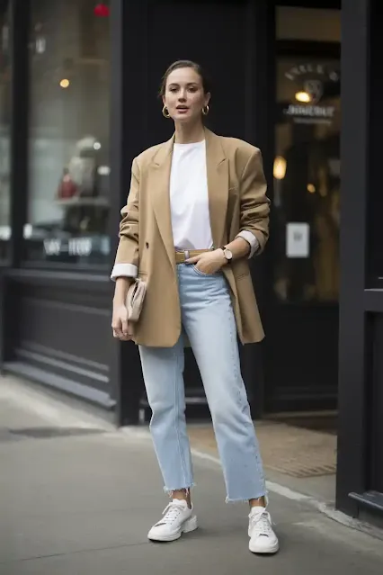 Oversized Blazer + Straight-Leg Jeans + White Tee