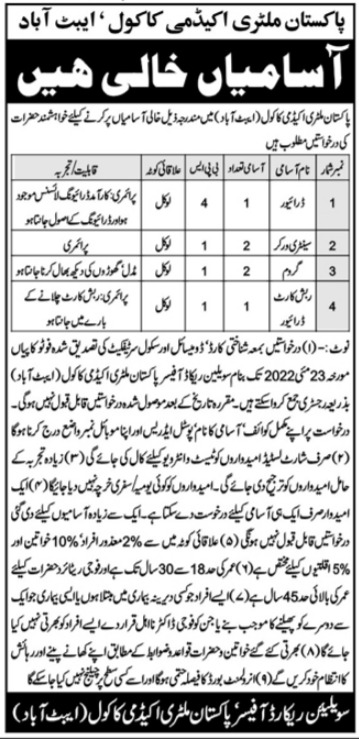 Latest Pakistan Military Academy PMA Army jobs Posts Abbottabad 2022