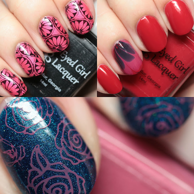 Blue-Eyed Girl Lacquer We Saw the Stars Collection Stamping and Watermarbling Nail Art