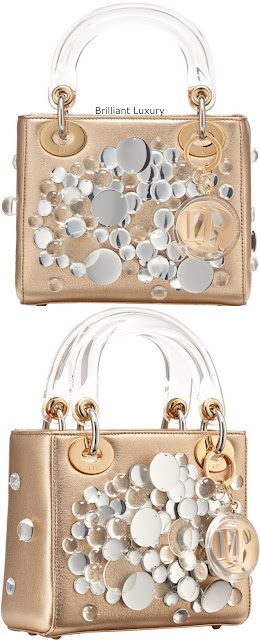 ♦Lady Dior bag, gold color metallized lambskin embroidered with transparent lenses, designer Haruka Kojin