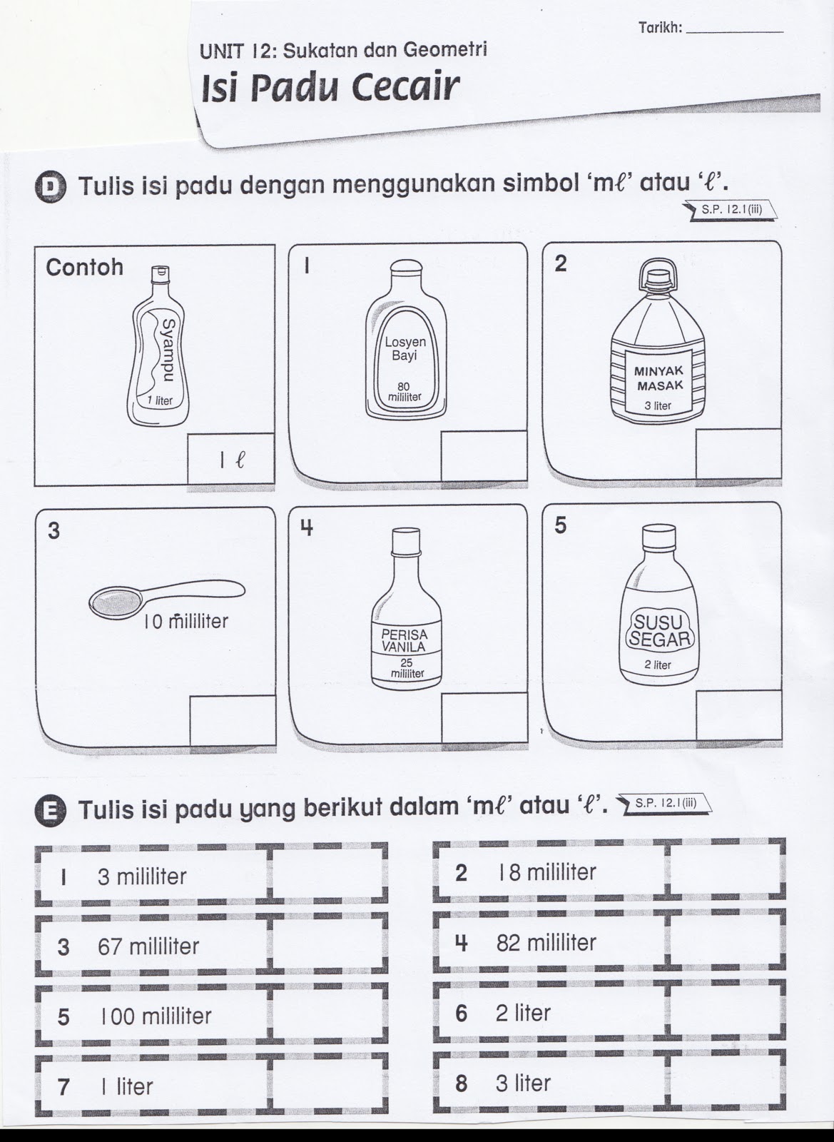 SUDUT MATEMATIK: Lembaran Kerja 10 ( Isi Padu Cecair )