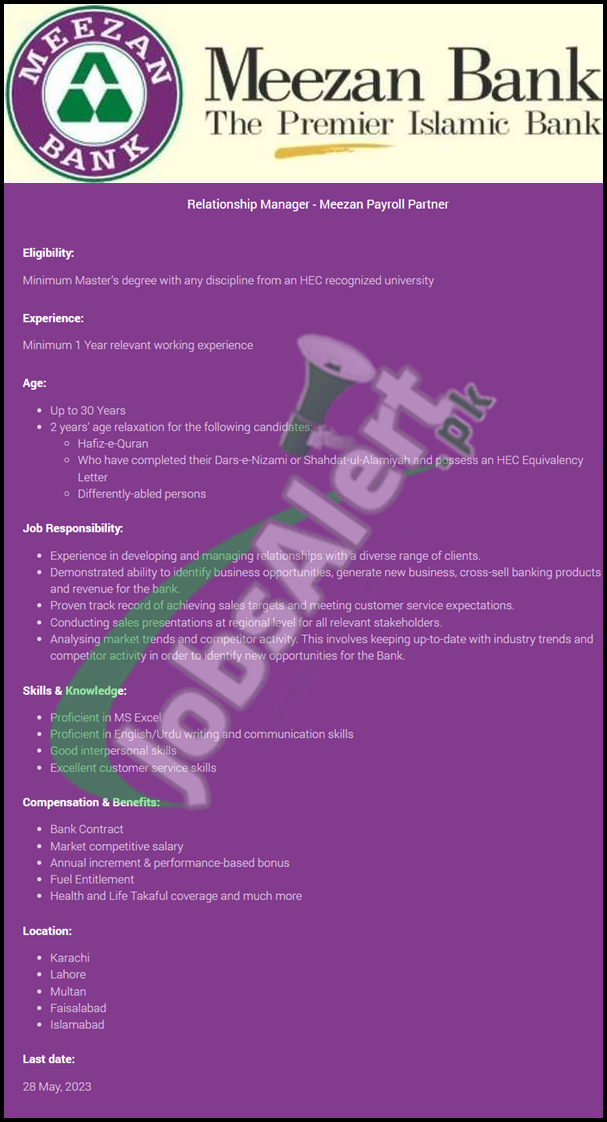 Meezan Bank Jobs 2023 Online Apply for Relationship Manager (Male & Female)