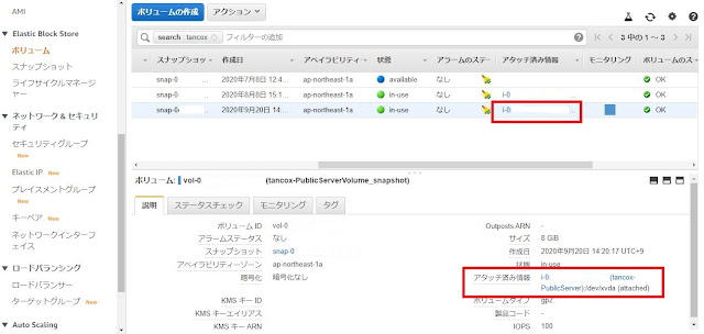 ボリュームのアタッチ結果確認