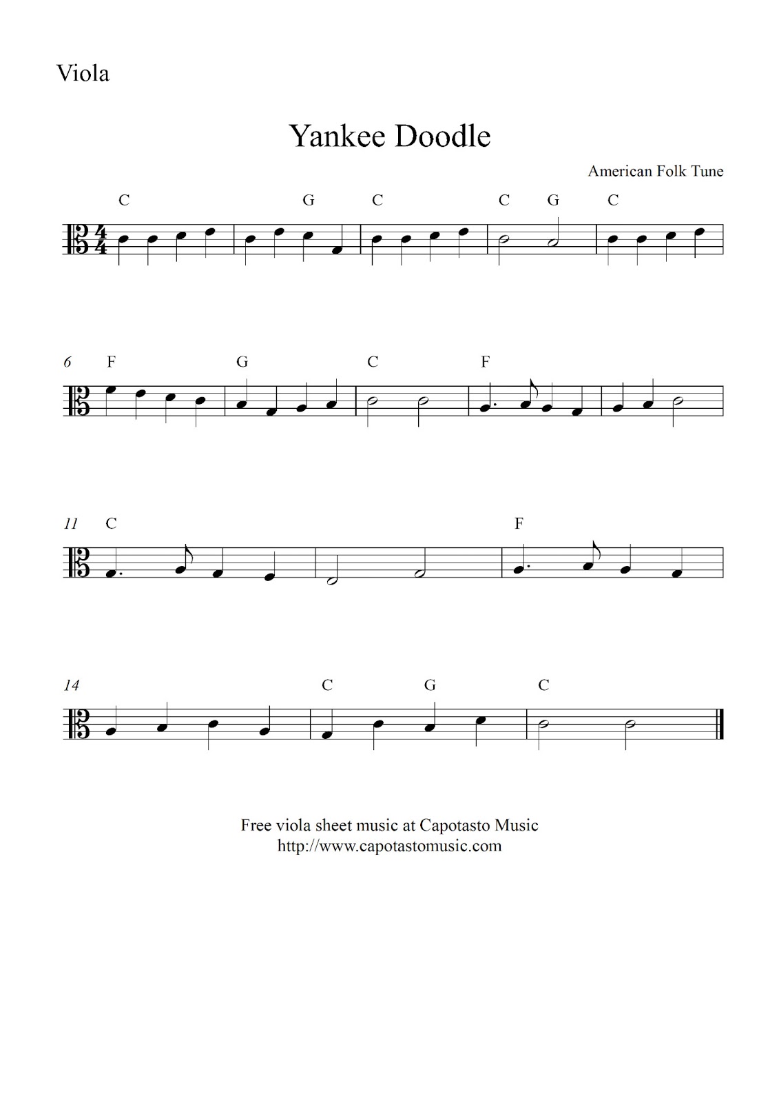 Free Printable Sheet Music Free Easy Viola Sheet Music Yankee Doodle